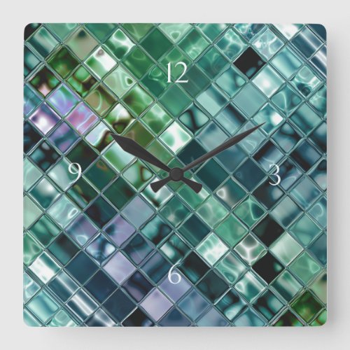 Deep Sea Liquid Mosaic Tile Art Square Wall Clock