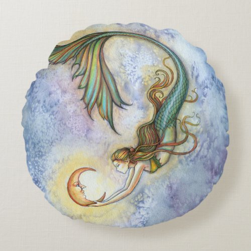 Deep Sea Moon Fantasy Art by Molly Harrison Round Pillow