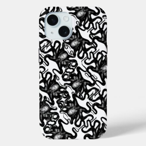 Deep Sea Octopus Black on White Illusion Effect iPhone 15 Case