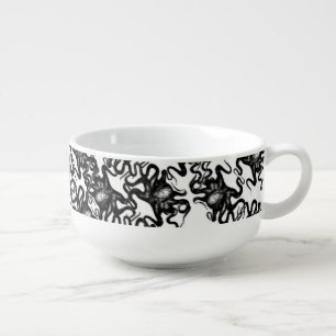 Deep Sea Octopus Black on White Illusion Effect Soup Mug