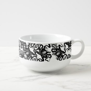 Deep Sea Octopus Black On White Illusion Effect Soup Mug by TribeAndSea at Zazzle