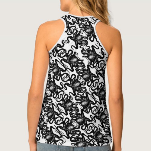 Deep Sea Octopus Black on White Illusion Effect Tank Top