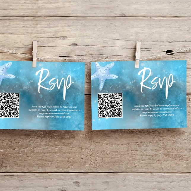 Deep Sea Summer Wedding QR Code RSVP Card (Creator Uploaded)