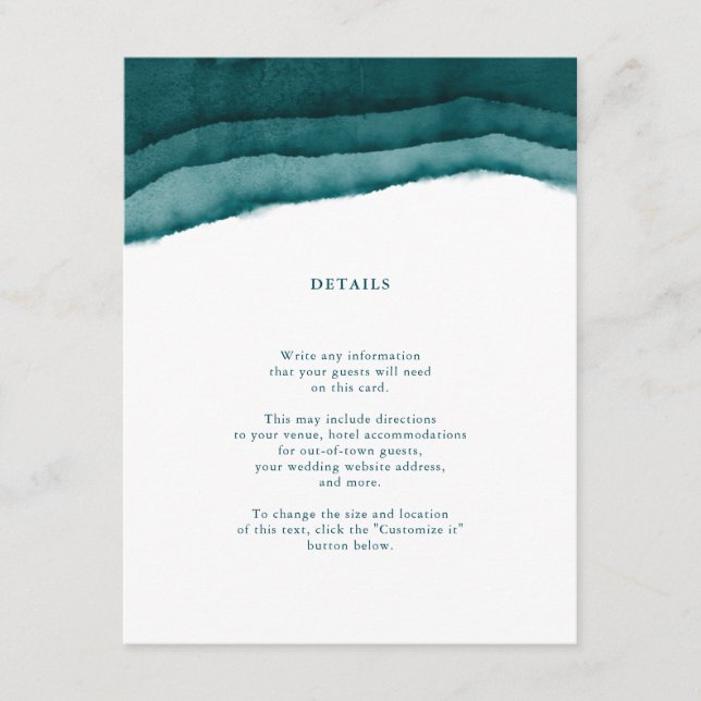 Deep-Sea Teal Watercolor Wedding Insert Directions (Front)