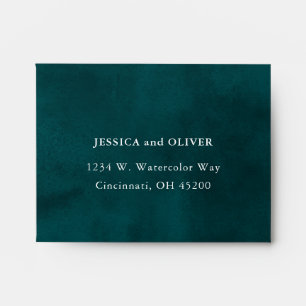 Deep-Sea Teal Watercolor Wedding RSVP Envelope
