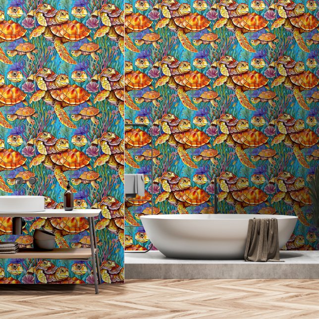 Deep Sea Turtle Wallpaper (Bathroom)