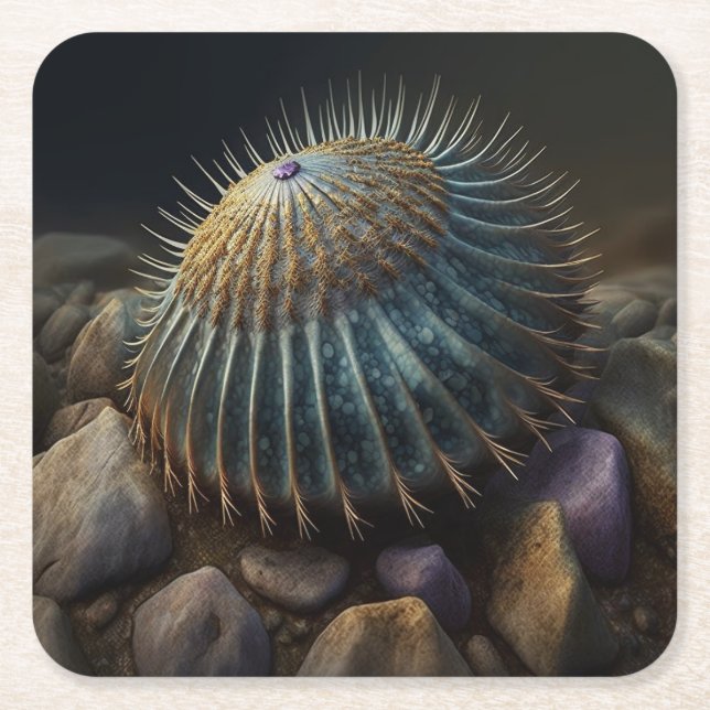 Deep Sea Urchin Square Paper Coaster (Front)