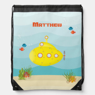 Deep Sea Yellow Submarine Drawstring Bag