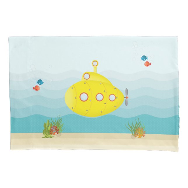 Deep Sea Yellow Submarine Pillow Case (Front)