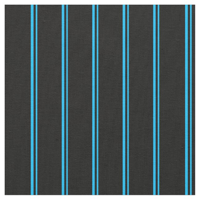 Deep Sky Blue and Black Striped/Lined Pattern Fabric (Close Up)