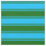 [ Thumbnail: Deep Sky Blue and Dark Green Colored Lines Fabric ]