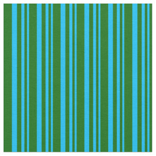 Deep Sky Blue and Dark Green Colored Stripes Fabric