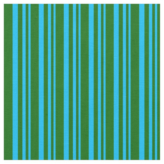 Deep Sky Blue and Dark Green Colored Stripes Fabric (Close Up)