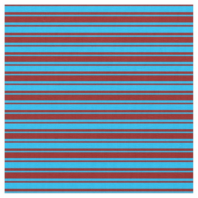 Deep Sky Blue and Dark Red Stripes Pattern Fabric (Close Up)