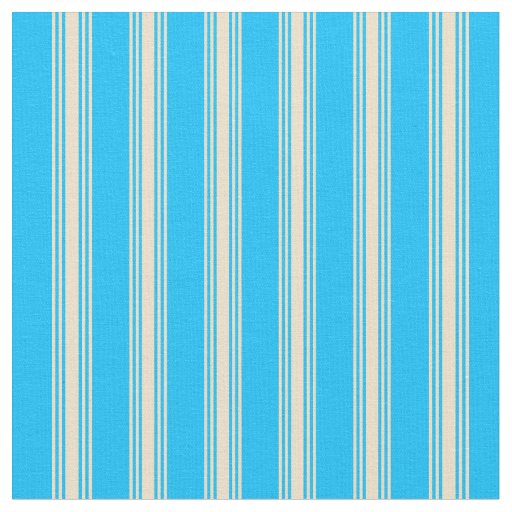 Deep Sky Blue and Tan Lined Pattern Fabric