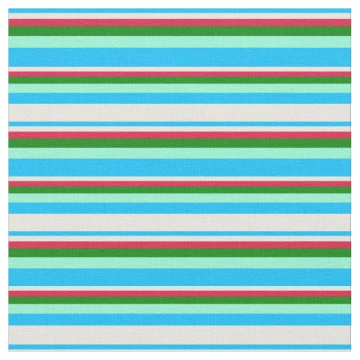 Deep Sky Blue, Beige, Crimson, Green & Aquamarine Fabric