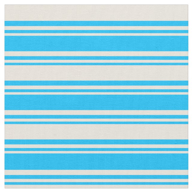 Deep Sky Blue & Beige Lined/Striped Pattern Fabric (Close Up)