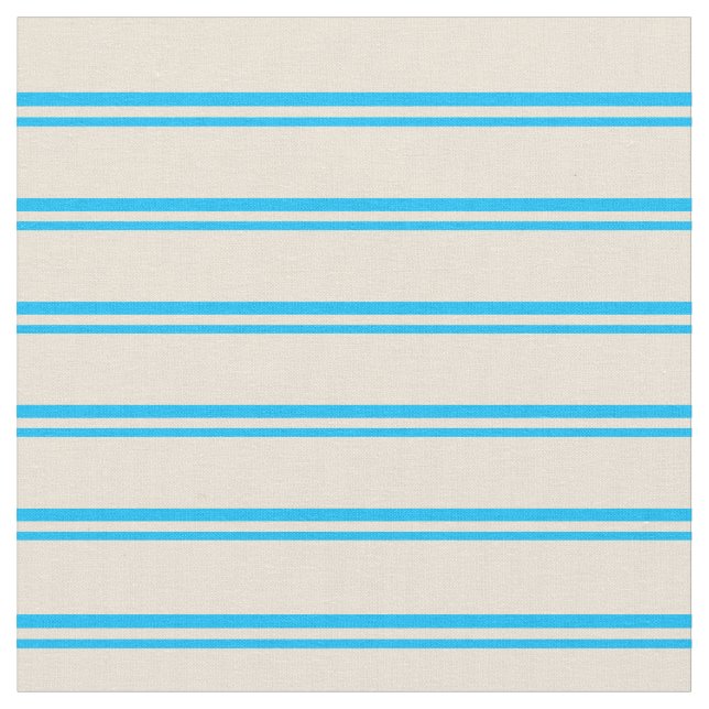 Deep Sky Blue & Bisque Colored Lines Fabric (Close Up)