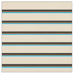 [ Thumbnail: Deep Sky Blue, Brown, Black & Tan Lines Pattern Fabric ]