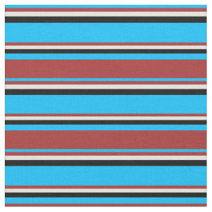 Deep Sky Blue, Brown, Light Yellow & Black Colored Fabric
