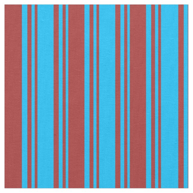 Deep Sky Blue & Brown Stripes/Lines Pattern Fabric (Close Up)