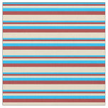 [ Thumbnail: Deep Sky Blue, Brown & Tan Lined Pattern Fabric ]
