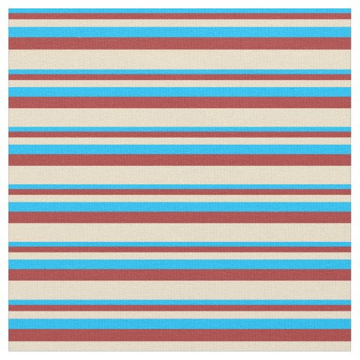 Deep Sky Blue, Brown & Tan Lined Pattern Fabric