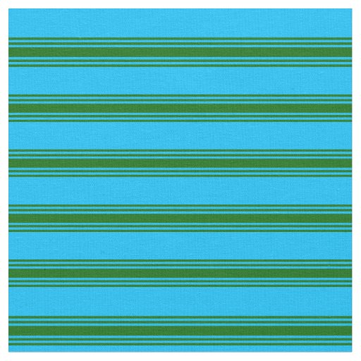 Deep Sky Blue & Dark Green Stripes Pattern Fabric