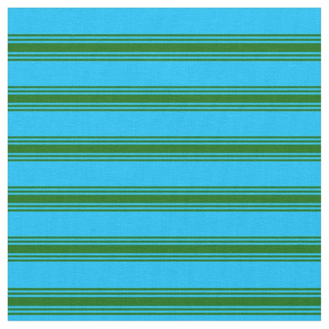 Deep Sky Blue & Dark Green Stripes Pattern Fabric (Close Up)