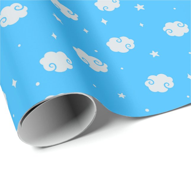 Deep Sky Blue - In The Clouds Wrapping Paper (Roll Corner)