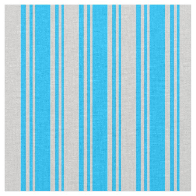 Deep Sky Blue & Light Grey Striped/Lined Pattern Fabric (Close Up)
