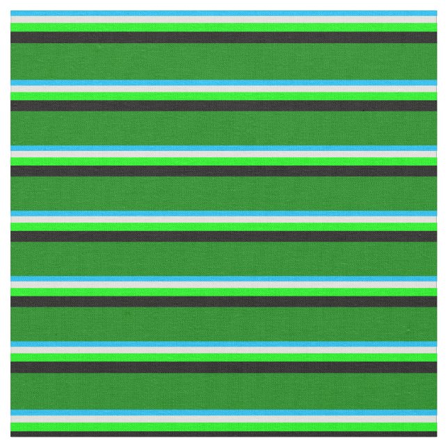 Deep Sky Blue, Light Yellow, Lime, Black & Green Fabric (Close Up)