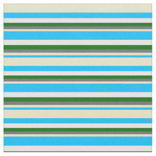 Deep Sky Blue, Pale Goldenrod, Gray, Green & White Fabric