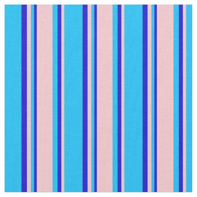 Deep Sky Blue, Pink, and Blue Lines Pattern Fabric (Close Up)