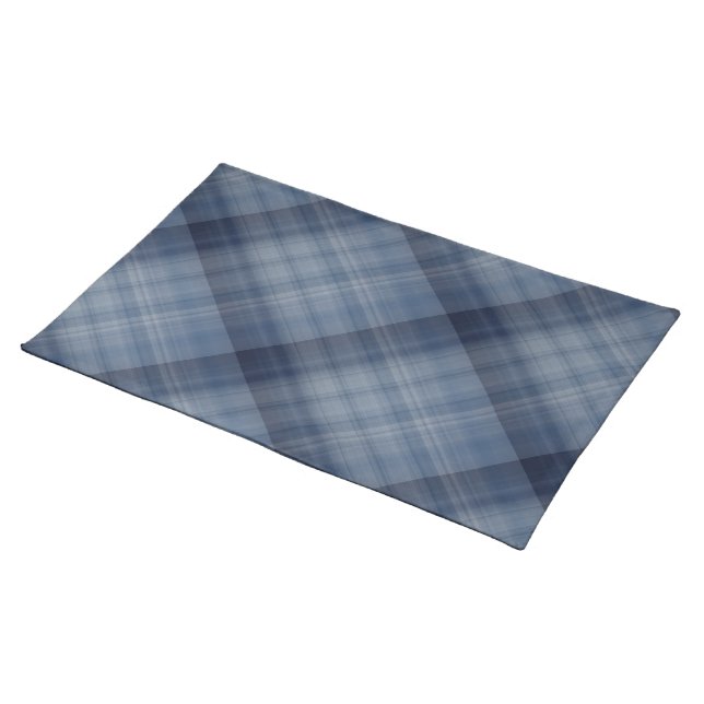 Deep Sky Blue Plaid Cloth Placemat (On Table)