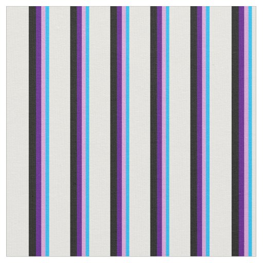 Deep Sky Blue, Plum, Indigo, Black & White Lines Fabric