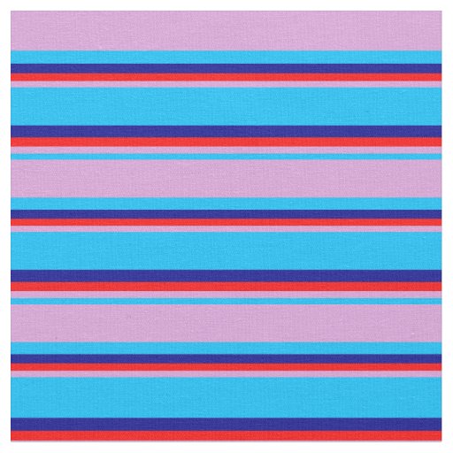 Deep Sky Blue, Plum, Red, and Dark Blue Stripes Fabric