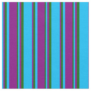 Deep Sky Blue, Purple, and Dark Green Pattern Fabric
