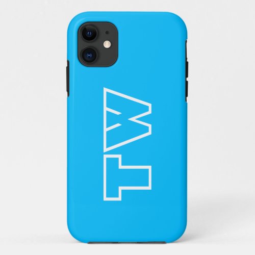 Deep Sky Blue Solid Color  Minimalist Monogram iPhone 11 Case