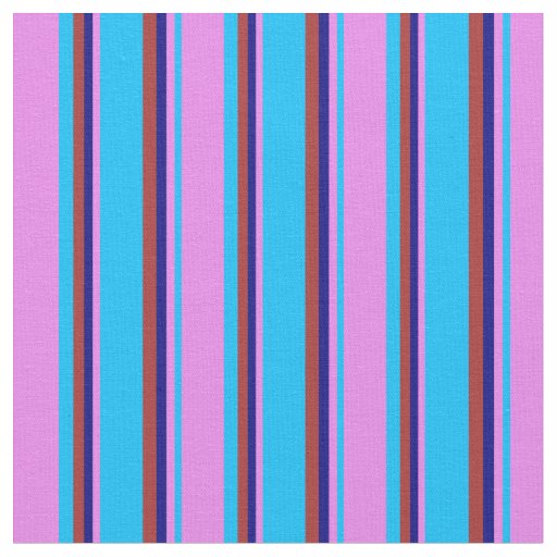 Deep Sky Blue, Violet, Blue & Brown Lined Pattern Fabric