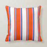 [ Thumbnail: Deep Sky Blue, Violet, Red, White & Maroon Colored Throw Pillow ]