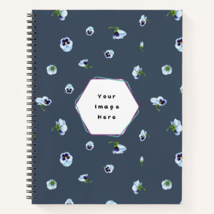 Deep Slate Blue Blue Purple Pansy Floral Pattern Notebook