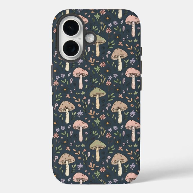 Deep Slate Blue Fungi Seamless Pattern Academic Case-Mate iPhone Case (Back)