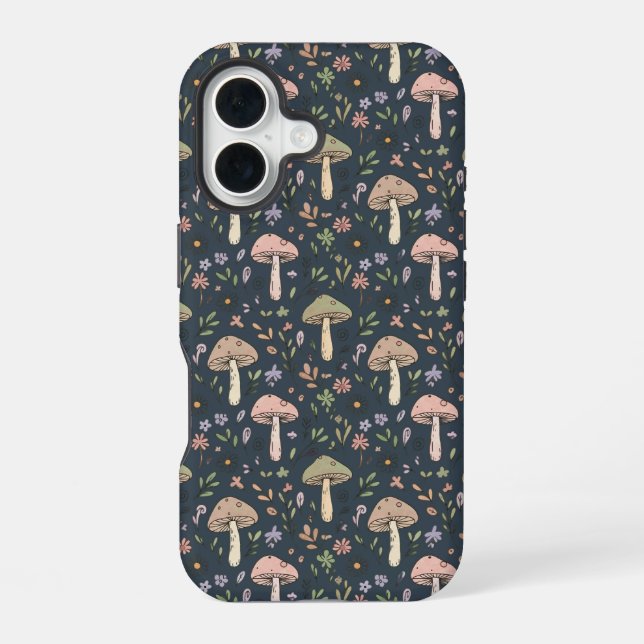 Deep Slate Blue Fungi Seamless Pattern Academic Iphone Case (Back)