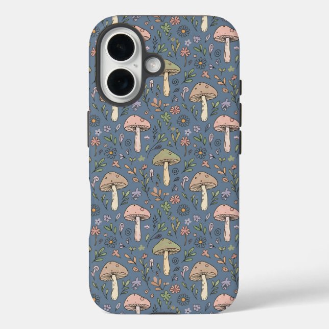 Deep Slate Gray Fungi Seamless Pattern Gothic Case-Mate iPhone Case (Back)