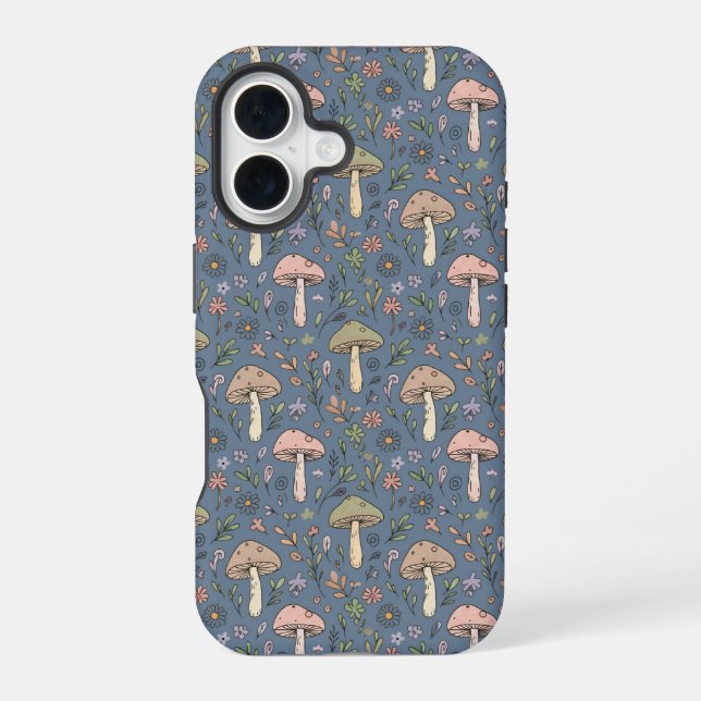 Deep Slate Gray Fungi Seamless Pattern Gothic Iphone Case (Back)