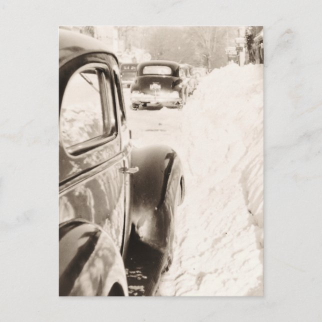 Deep Snow Old Vintage Car Postcard (Front)