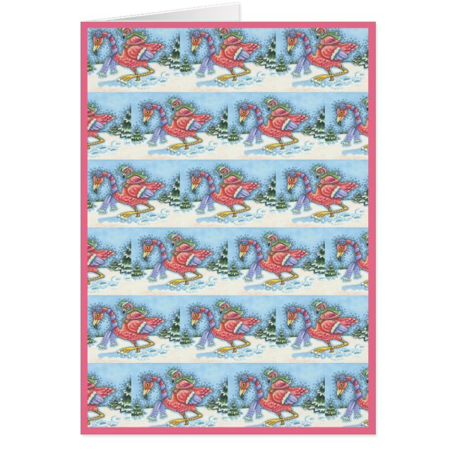 DEEP SNOW PINK FLAMINGO, CHRISTMAS GREETING CARD B (Front)