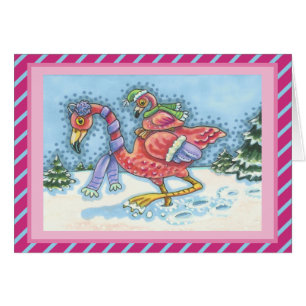 DEEP SNOW PINK FLAMINGO, CHRISTMAS GREETING CARD V