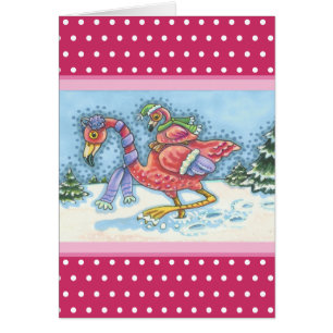 DEEP SNOW PINK FLAMINGO, CHRISTMAS GREETING CARD V